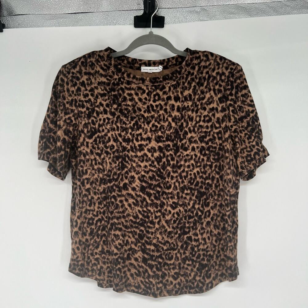 Good American Animal Print Crewneck Tee Women's Sze 3 Large Shoulder Pads Soft